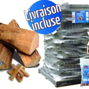 Bois de chauffage – Bûches 25 cm, 5.67m³, 9.45 stères + 24 sacs bois d’allumage