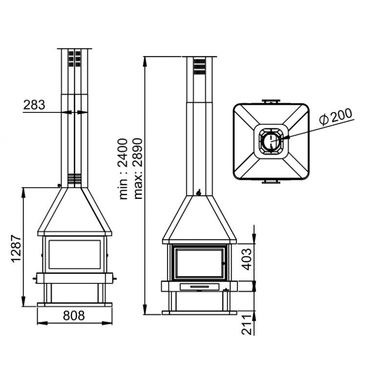 Cheminée à bois centrale 4 vitres – BRONPI Huelva 15 kW – Image 10