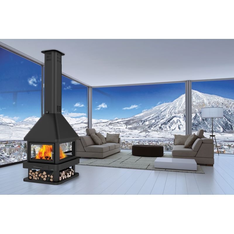 Cheminée à bois centrale 4 vitres – BRONPI Huelva 15 kW
