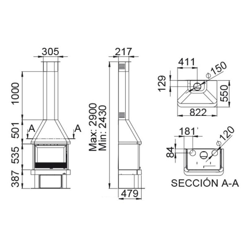 Cheminée à bois ventilé raccordable – BRONPI Lisboa 12 kW – Image 8