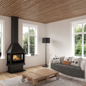 Cheminée à bois 3 vitres ventilé raccordable – BRONPI Lisboa 3C 10 kW